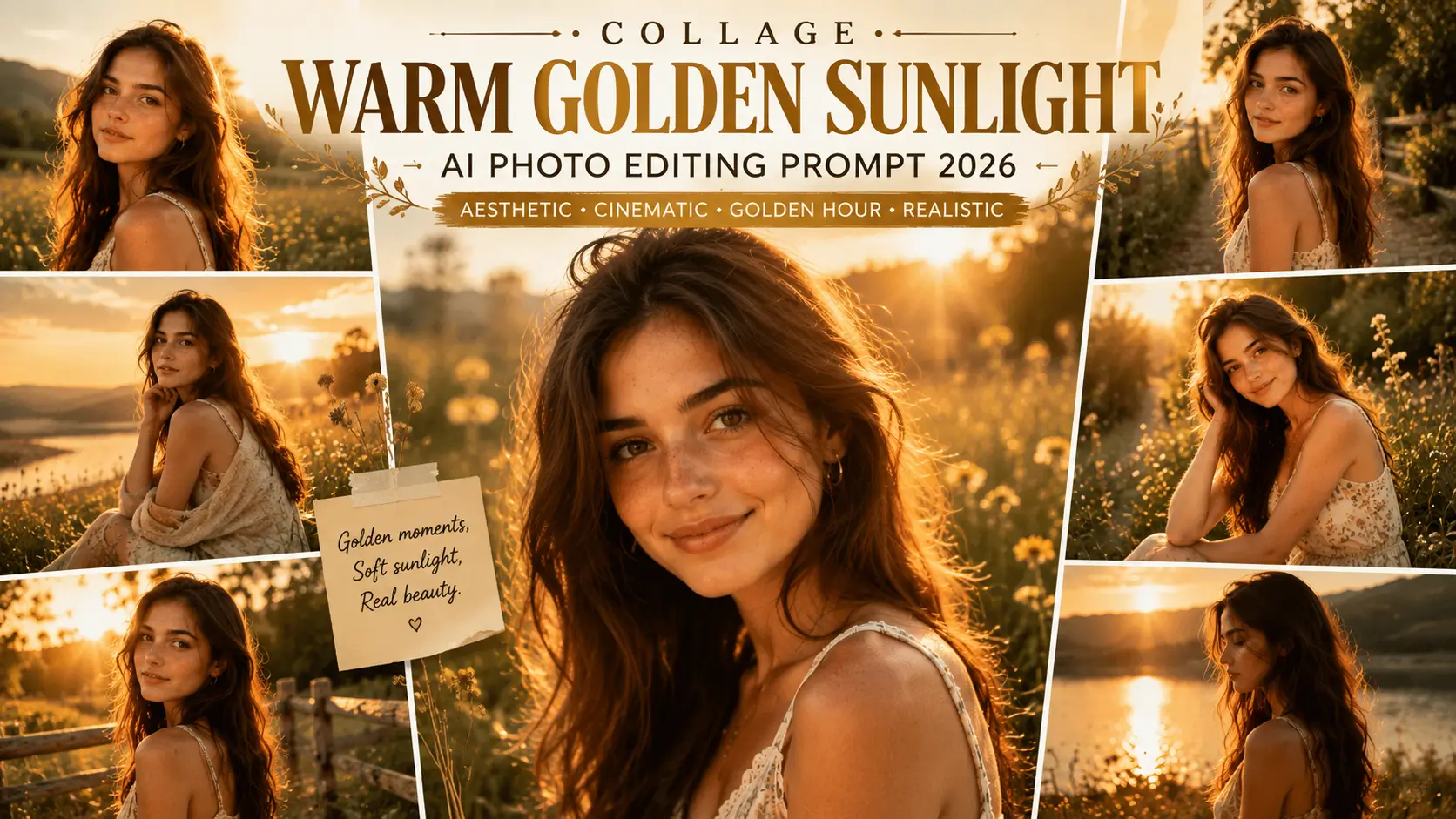 Collage Warm Golden Sunlight AI Photo Editing Prompt 2026
