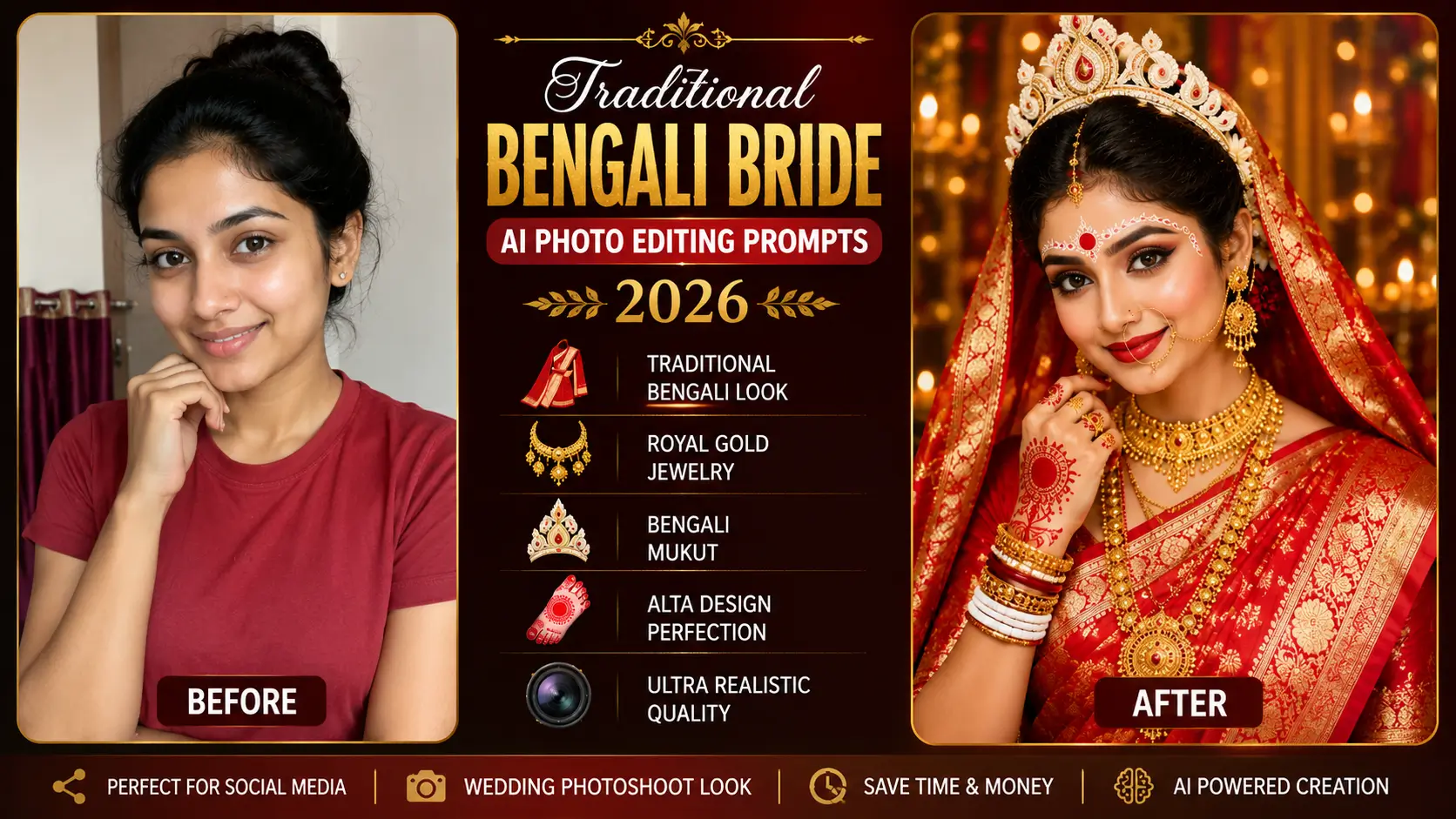 Traditional Bengali Bride AI Photo Editing Prompts 2026