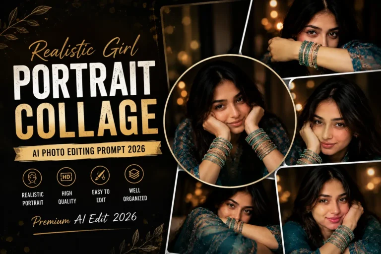 Realistic Girl Portrait Collage AI Photo Editing Prompt 2026