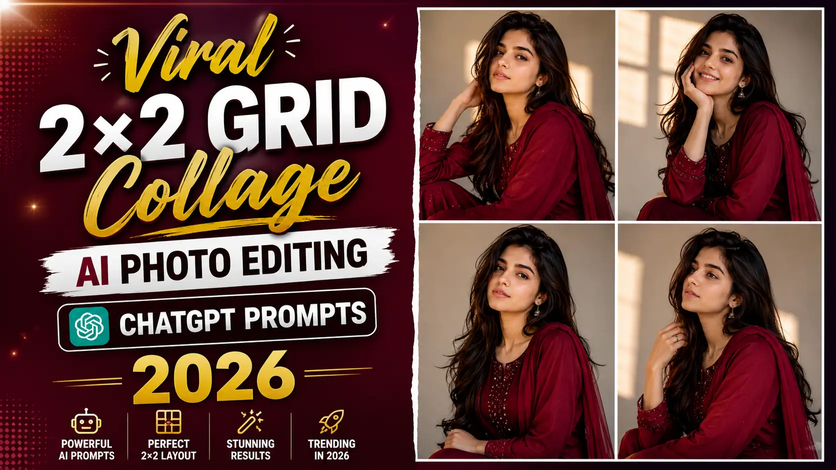 Viral 2×2 Grid Collage AI Photo Editing ChatGPT Prompts 2026