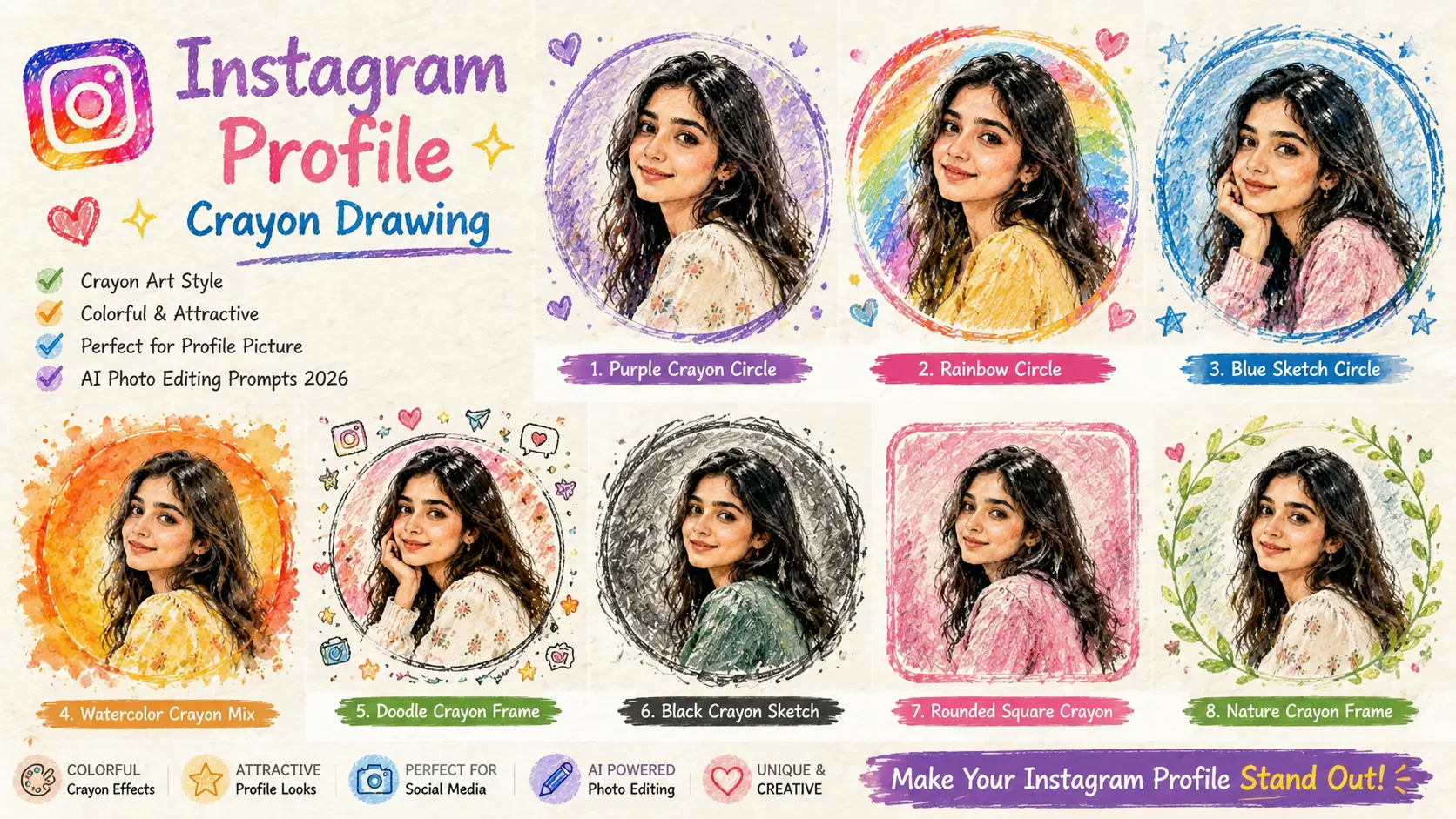 Instagram Profile Crayon Drawing AI Photo Editing Prompts 2026