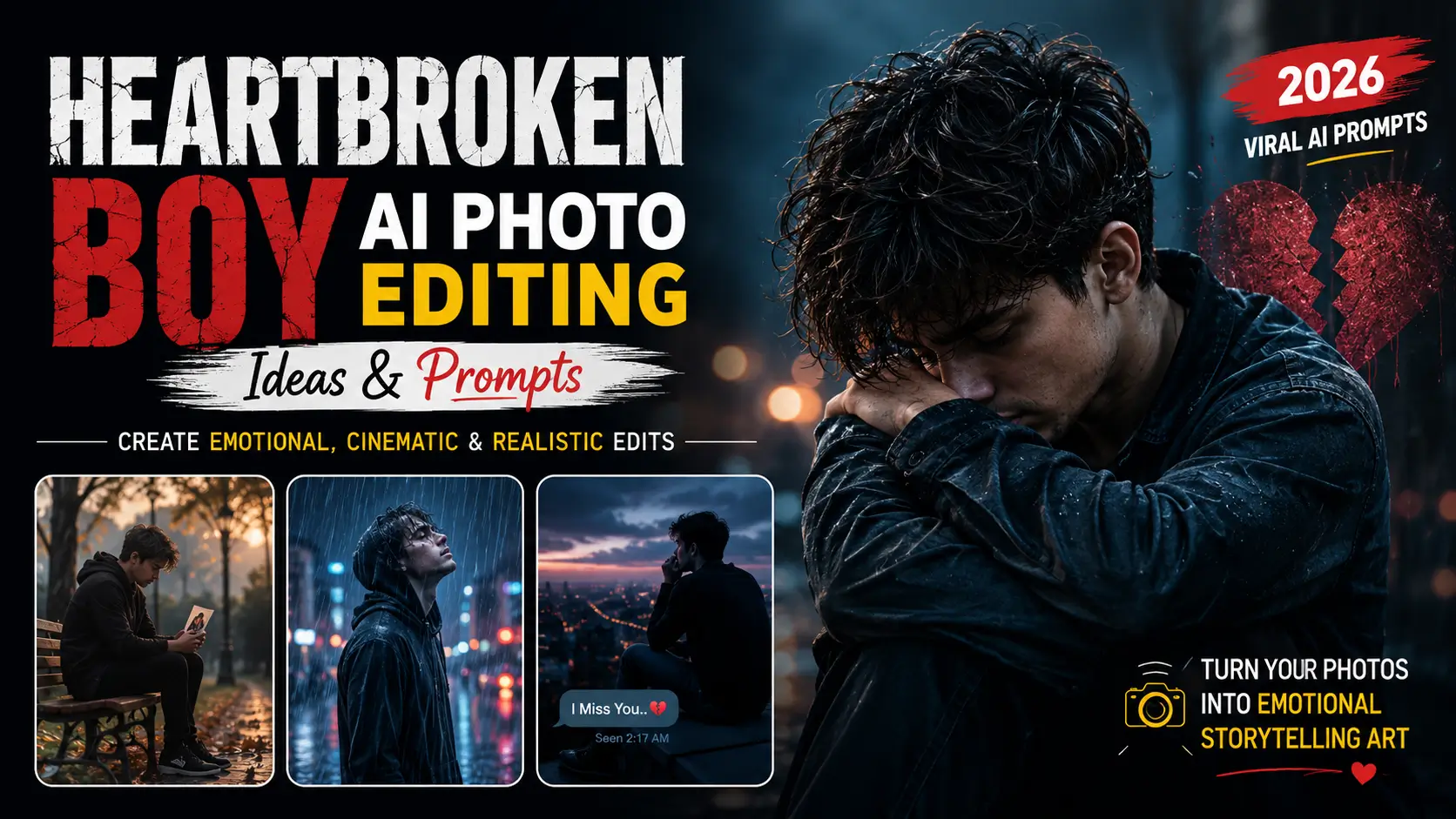 Boys’ Sad Heart Broken AI Photo Editing Prompts 2026